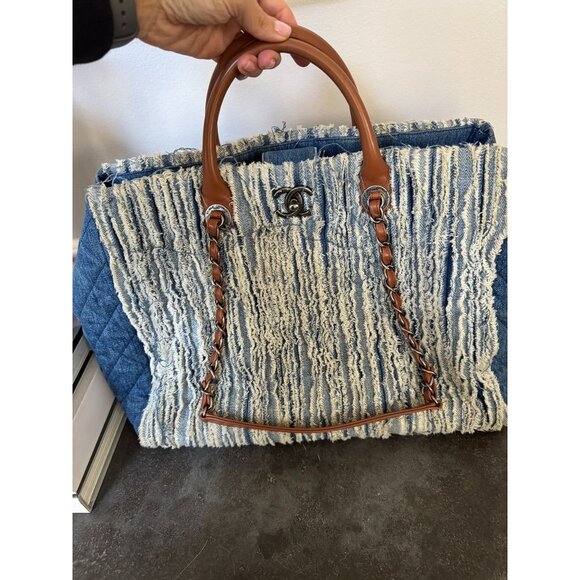 Chanel Denim Fringe Large Shopping Tote Blue - Picture 3 of 11